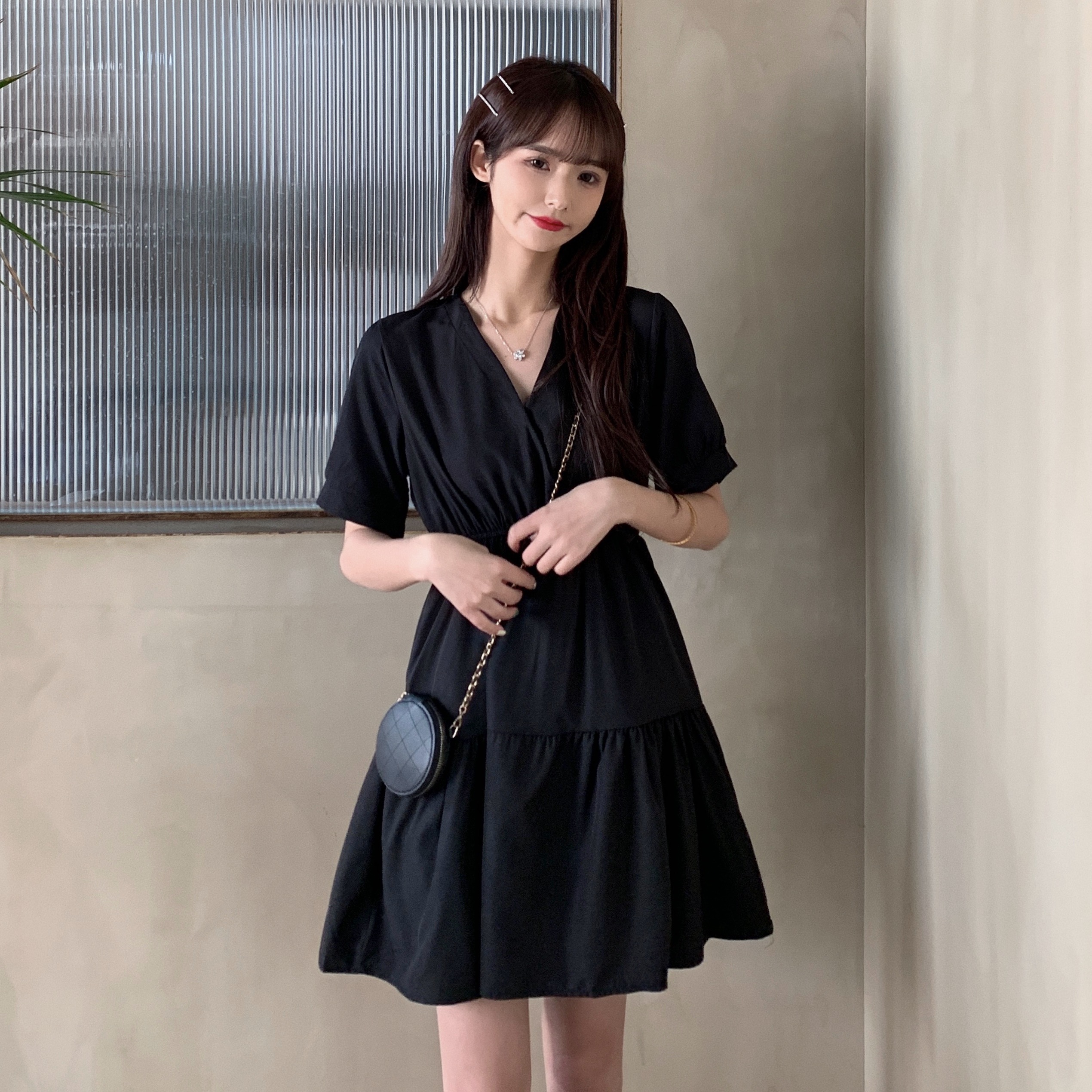 Actual shooting of new summer large size college style, foreign style, thin belly covering, age reducing dress, girlfriends skirt