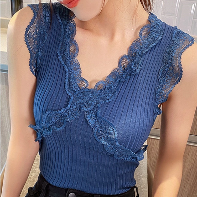 Suspender waistcoat women's simple fashion knitted new suit with lace spring bottom coat design