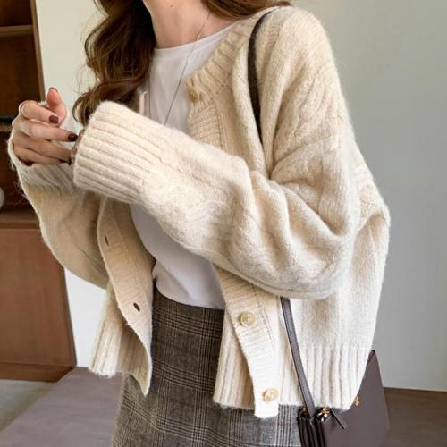 Chic jacquard knitted Short Jacket Women's spring autumn Vintage top loose versatile ins sweater cardigan