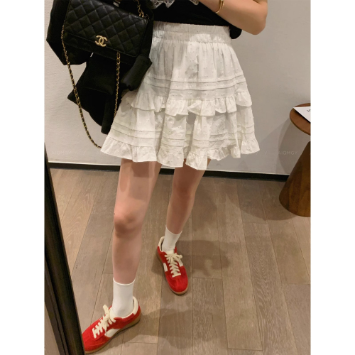 White Cake Skirt Women's 2024 Spring and Summer New High Waist Slim A-Line Skirt Short Skirt