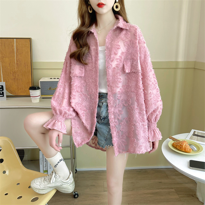 Real shot-summer original quality mid-length thin cardigan sunscreen shirt fringed jacquard jacket for women