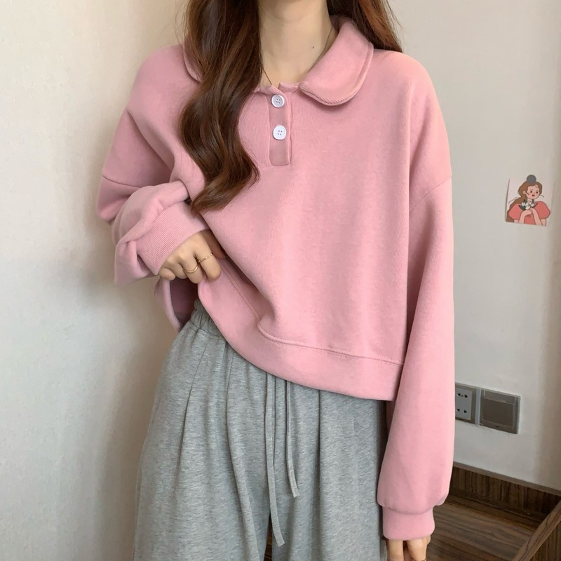 Real price real shooting new Korean version small man solid color polo collar foreign style loose and versatile short Pullover