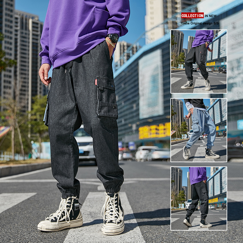 Autumn and winter Korean jeans men's loose fit student's trend legged Capris large men's pants