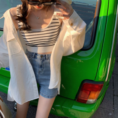 Lin Shanshan Nannan private dress striped bottomed waistcoat women's spring casual short style with bare navel and thin inner layer