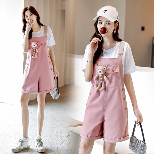 Cute bear suspender Shorts Set women's summer thin Korean loose small short work clothes foreign style age reduction