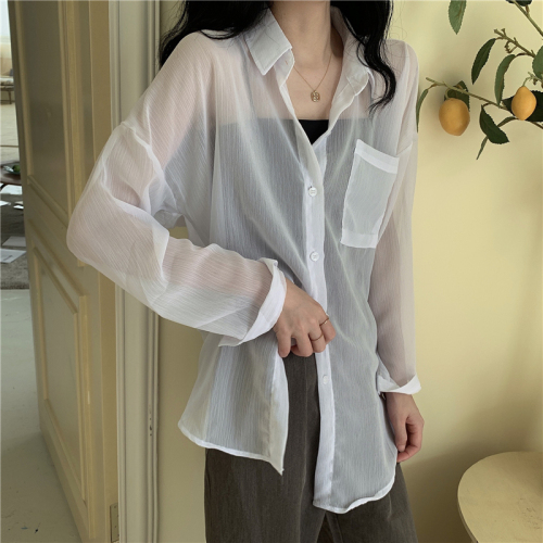 Real photo real price spring and summer loose light Chiffon sunscreen and long sleeve shirt for women