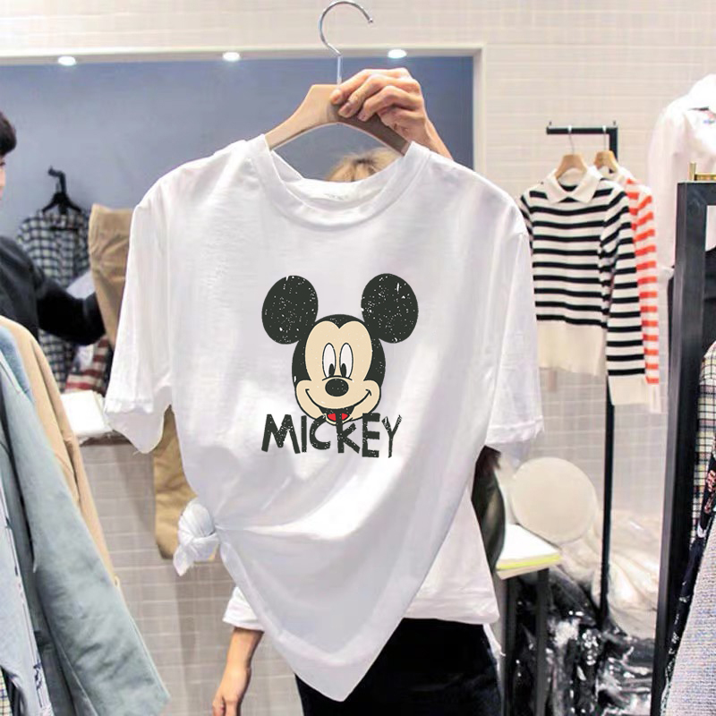 C234-c253 20 100% cotton official figure Mickey cartoon printing large pure cotton short sleeve T-shirt for women