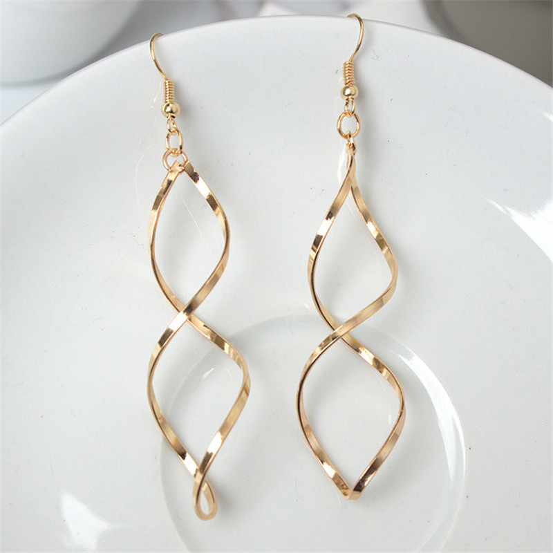 Hand-made European and American simple temperament metal line Earrings wavy spiral exaggerated long earrings earrings