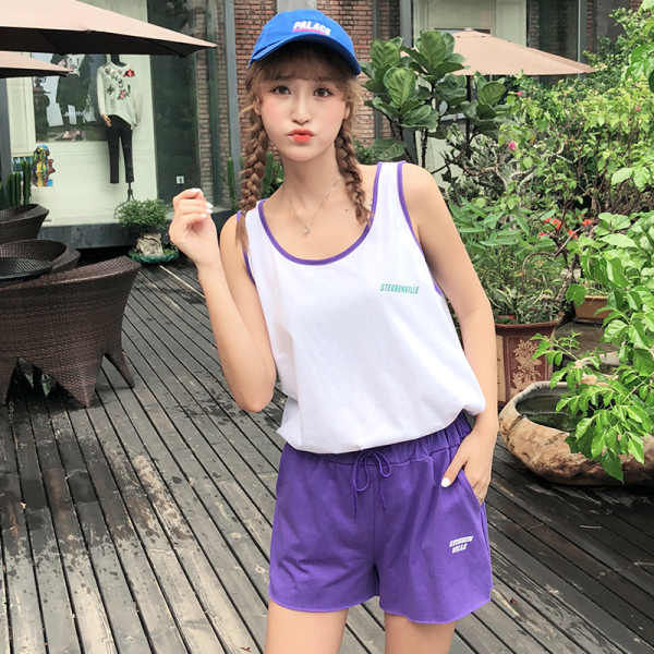 Real picture ᦇ two sets of color matching and external suspender Vest + wide leg shorts