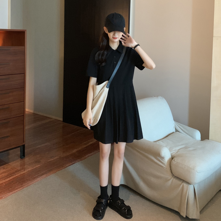 Real shot 2020 summer new Korean waist Pleated Dress versatile show thin black temperament skirt real price