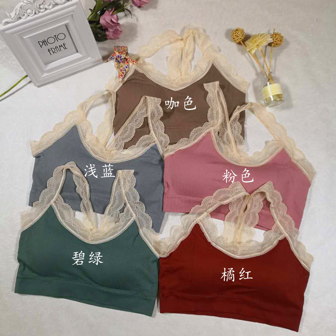 Spring Korean version lace anti walk, no steel ring wrapped bra, bra, underwear, women's bottoming, tank top and small sling
