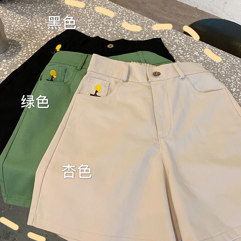 Real shooting shorts women's summer casual pants five point A-line loose High Waist Wide Leg work clothes BF style student trend