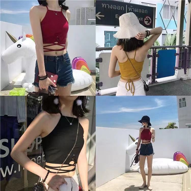 Spring and summer women's Korean version slim binding bottoms small suspenders with exposed navel short waistcoat