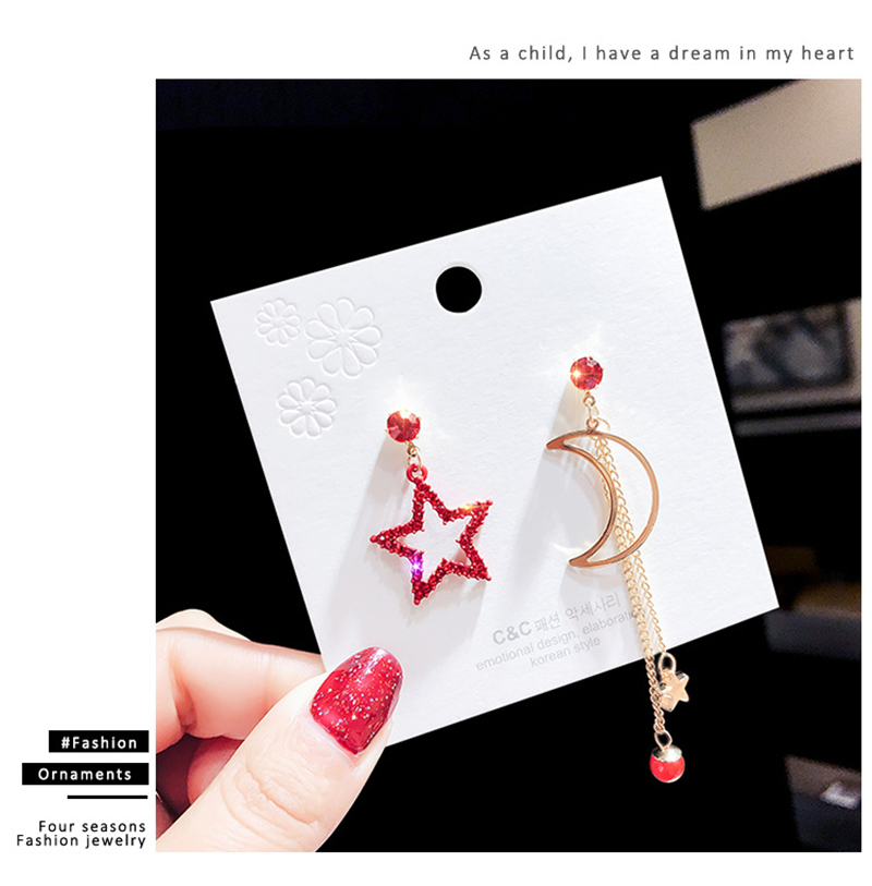 Asymmetric Star Moon Earrings 2019 new fashion net red Korean version with simple personality Korean Earrings female