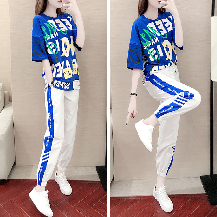 Sportswear women's summer 2020 new short sleeve Korean version loose casual pants two piece suit looks thin and trendy in summer