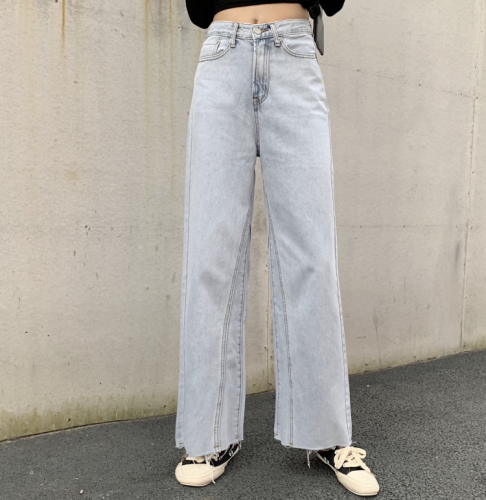 Real-price high waist slim jeans, plump girl mm loose waist wide-legged pants