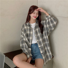 Korean loose retro Plaid Shirt coat with real price