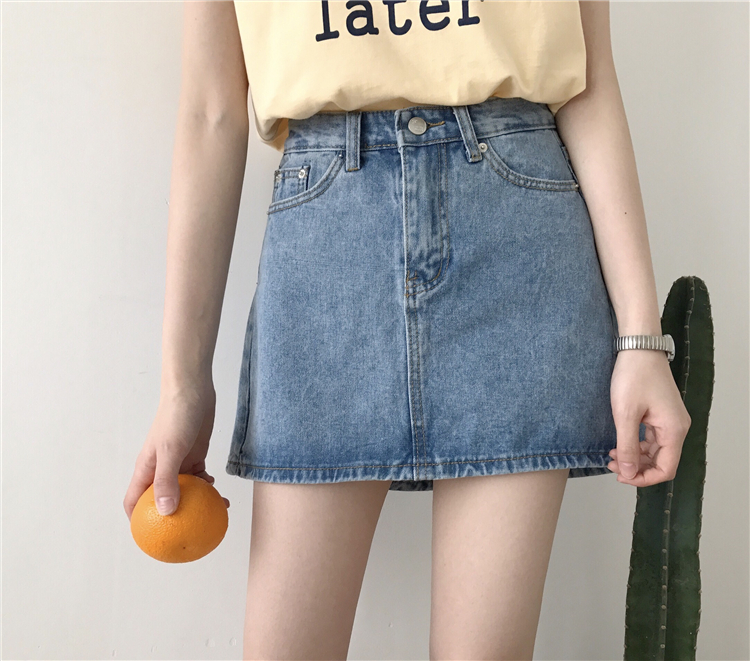 Real Price Korean ~Super Baitao ~Retro High-waisted Slim Jeans Student Half-length A-shaped Skirt