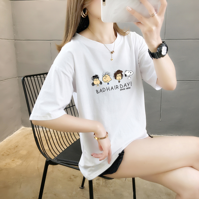 100% cotton 2020 spring summer new Hong Kong style cotton short sleeve T-shirt women's simple loose top