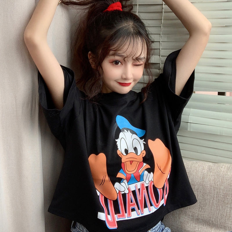 Photo 6535 Donald Duck short sleeve T-shirt women's ins super hot net red loose Korean Short BF