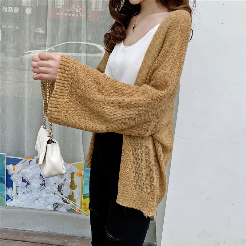 Real photo soft top women's summer lazy wind knitted cardigan thin clothing women's air conditioning sun proof shirt loose