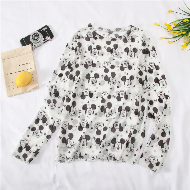 Take a real picture of Yafeng 2020 new fashion women's summer top sun proof shirt mesh Mickey long sleeve women's t
