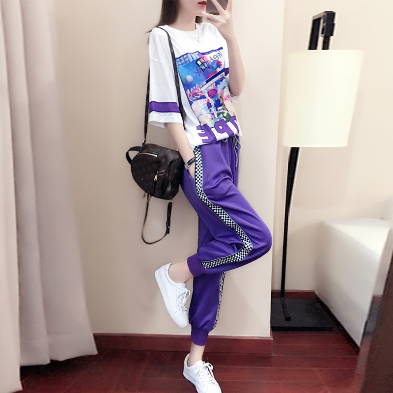 Summer new sports suit women 2020 spring and autumn Korean version loose fashion half sleeve trousers casual two piece set