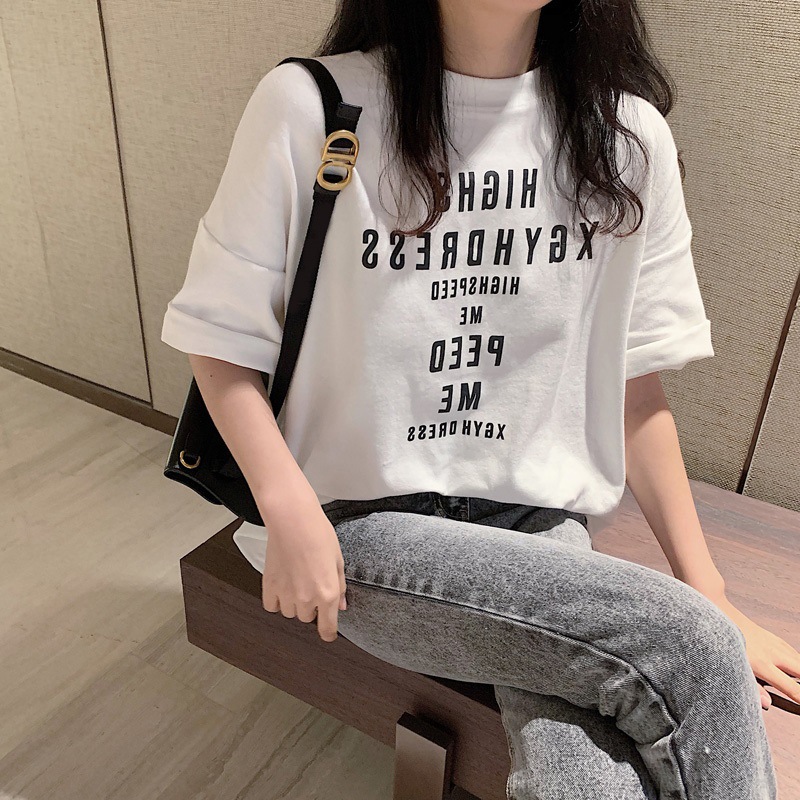 2020 summer Korean new letter short sleeve T-shirt women's middle long student top women's wear