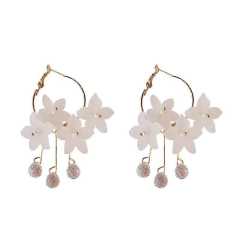 Super fairy temperament flower ring earrings female Korean personality versatile Ring Crystal Pendant Earrings long