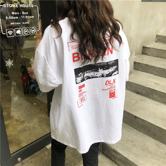 Korea ulzzang Harajuku BF short sleeve t-shirt female Korean student half sleeve loose ins hip hop top summer tide