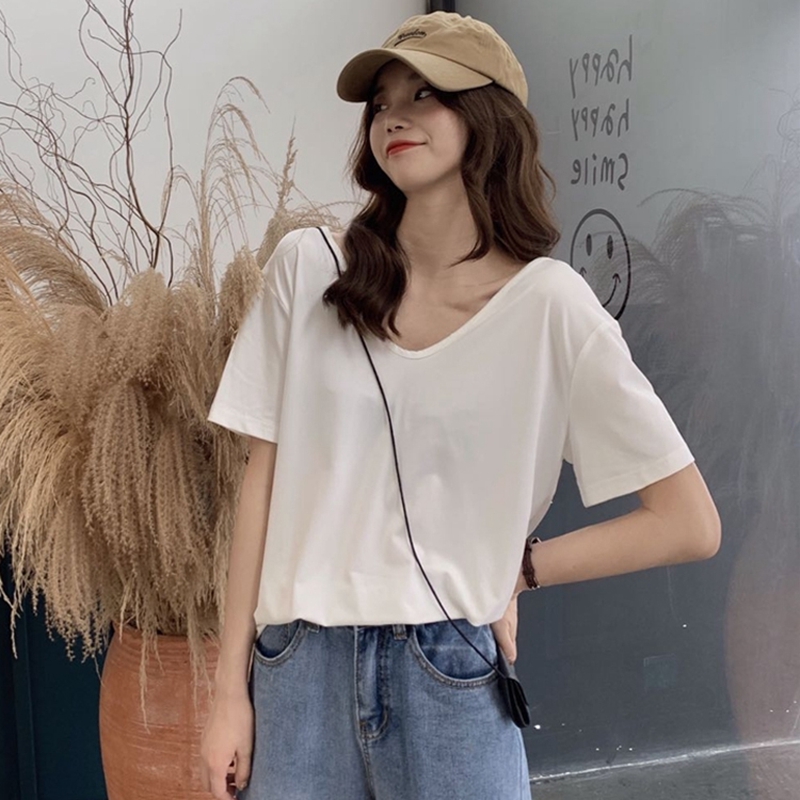 200g milk silk White V-Neck T-shirt women fashion short sleeve 2020 summer new Korean loose modal
