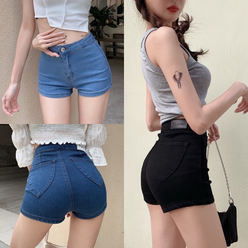 Real price! Love pocket chic thin sexy all-around tight denim shorts hip hot pants
