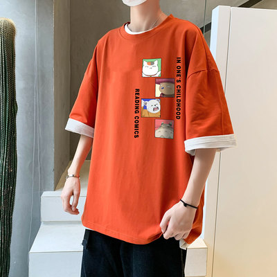2020 new short sleeve t-shirt men's loose all over cotton T-shirt summer Korean Trend 5-point sleeve bottoming shirt