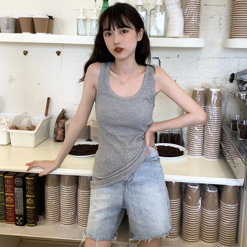 Real photo quality inspection basic model all round neck small and medium suspender bottoming shirt show thin vest top female