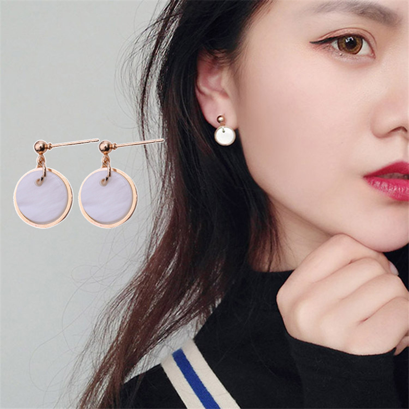 Korean Earrings female geometric round shell metal small circle combination Pendant Earrings