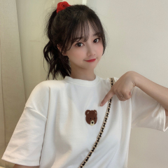 Photo shot short sleeve T-shirt women's ins Korean version fashion minority design feeling loose bear clothes