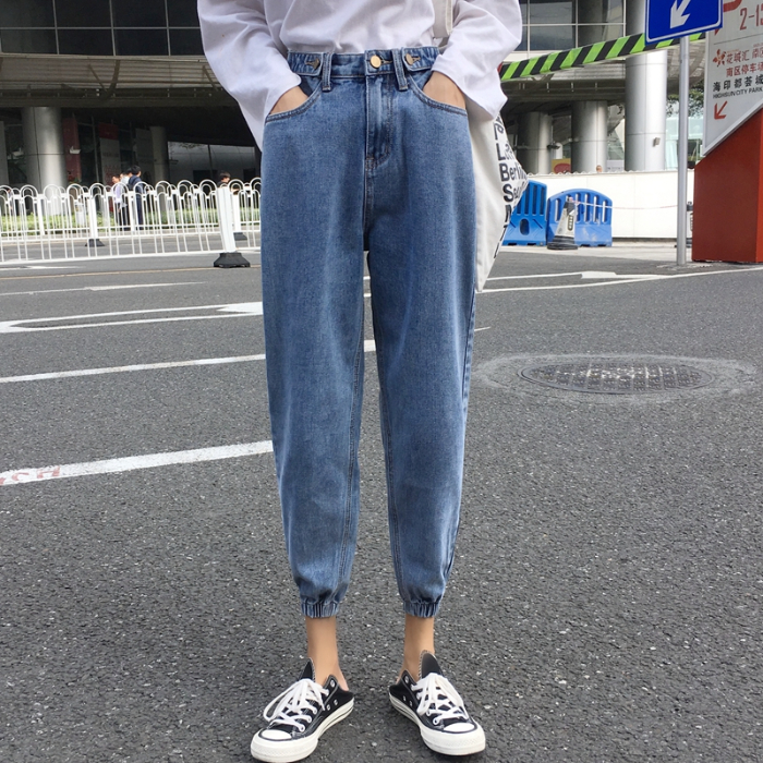 Korean loose casual pants Leggings student straight bobbin pants cropped jeans women's spring long