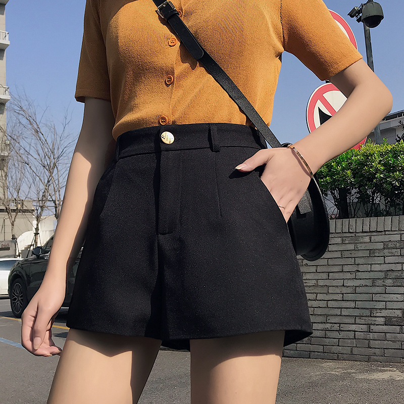 Spring and summer wear all kinds of black high waist loose show thin casual elastic A-line Suit Shorts for women