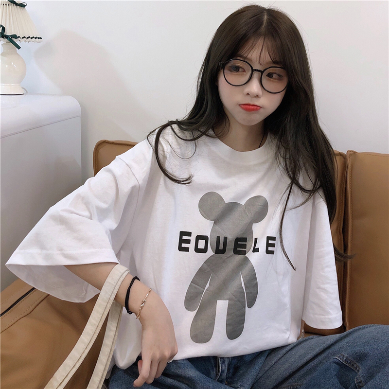 Photo 6535 cotton Mickey printed letter short sleeve women's loose large women's dress