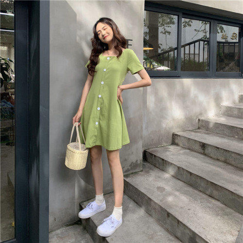 Real Price ~Korean Version Baitao Medium and Long Single-row Button Slim Dress 6839#