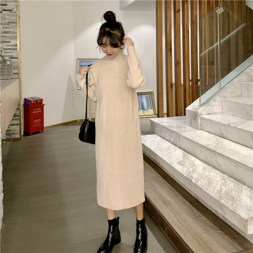 Actual half-high collar skinny knitted dress for autumn and winter