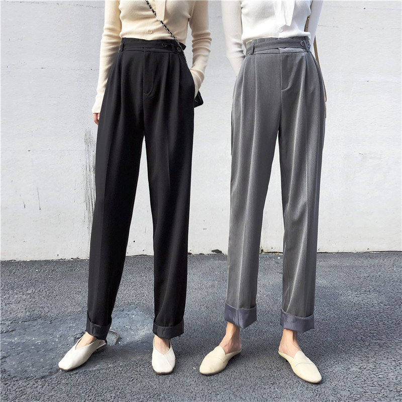 Korean ulzzang high waist slim bud casual trousers women's suit Hallen trousers