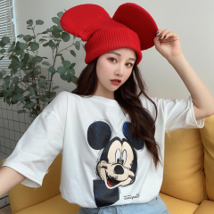 Actual photo: 6535 pull frame cotton short sleeve t-shirt female print medium long Mickey Mouse