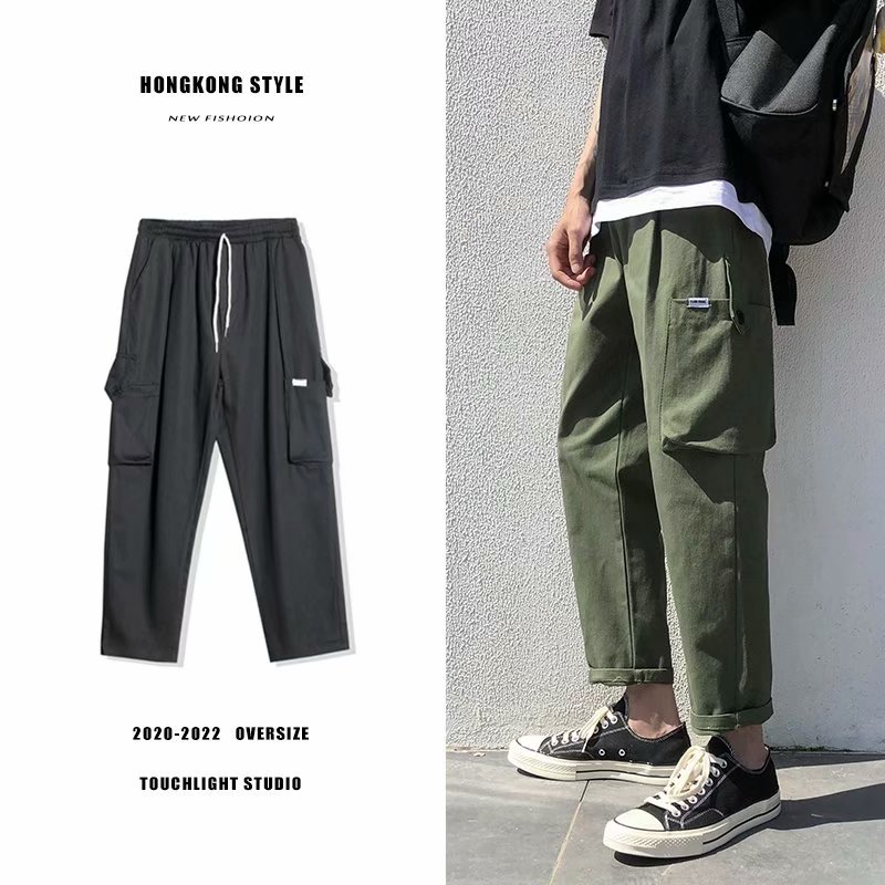 Straight tube pants men's spring and summer new fashion brand loose nine point casual pants Korean Trend versatile French overalls