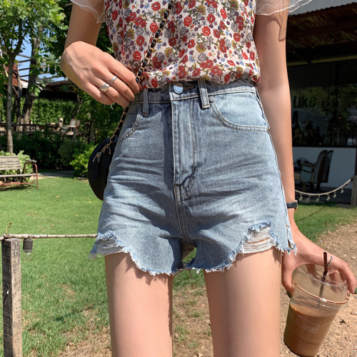 Real-price fashionable irregular fur-trimmed Jeans Shorts