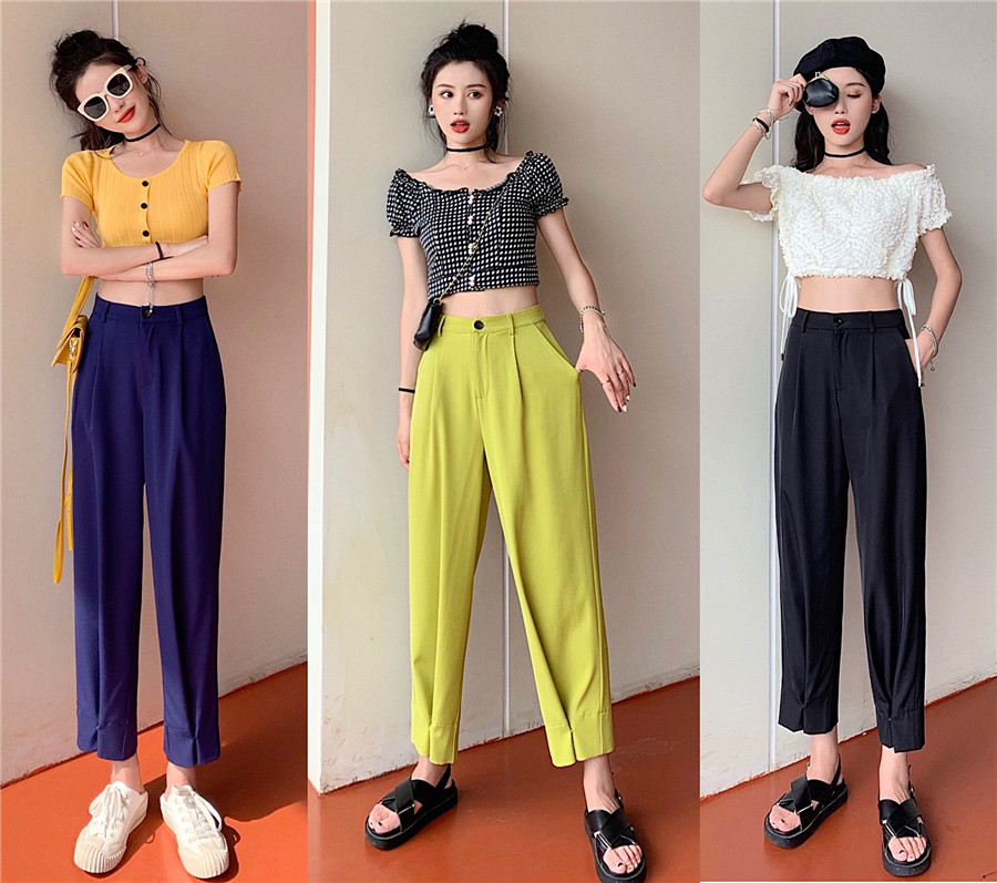 Real price over A girl C high waist sagging feeling leisure loose and thin suit pants