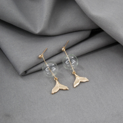 Korean fashion new glass ball fishtail Earrings female simple temperament Earrings personality fresh small earrings