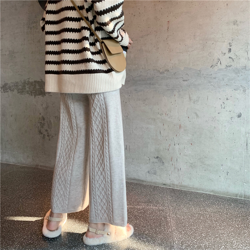 Real photo real price Elastic Waist Wide Leg twist knitting casual pants