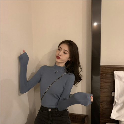 Real photo real price in autumn and winter thickened high collar solid color with artifact knitted sweater bottoming