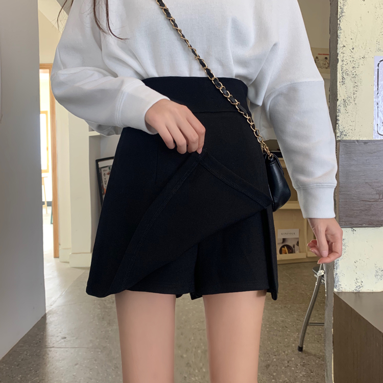 Real photo real price black split skirt short skirt women's spring Korean versatile high waist thin elastic skirt pants